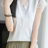 Elegant Commuter V-neck Lace Blouse