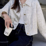 Elegant Commuter Textured Jacquard Cropped Lapel Jacket