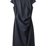 Sabrina Neck Side Gathered Dress