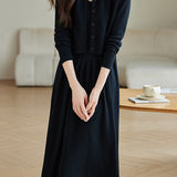 Elegant Monochrome Outfit - Camisole Dress + Knit Cardigan