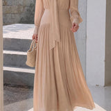 French Commuter Tie Mock Neck Long-Sleeve Dress