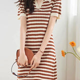 Casual Striped Lapel Knit Dress
