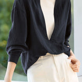 Minimalist Office Wide V-Neck Blouse