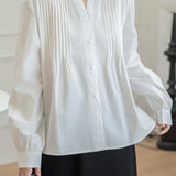 French Elegant Ruffle Collar Accordion Pleat Long Sleeve Blouse