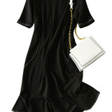 Round Neck Side Stitch Decor Flare Dress