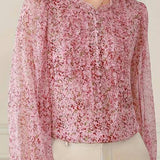 Exquisite Commuter Ruffled Stand‑Collared Floral Long‑Sleeve Shirt