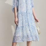 Elegant Bleached Print Dress - liwisi