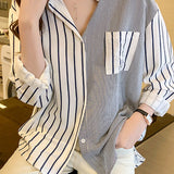 Casual Lapel Spliced Stripe Long Sleeve Shirt