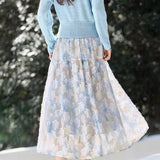 Elegant Batwing Sleeve Knit Top With Printed Skirt Set
