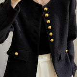 Exquisite Elegant Commuter Crew Neck Long Sleeve Coat With Black-Gold Buttons