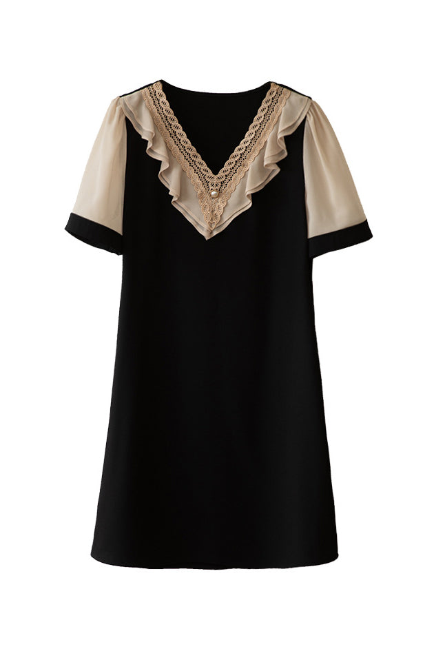 V-Neck Double Flare Decor Sheer Sleeve Flare Dress V-Neck Double Flare Decor Sheer Sleeve Flare Dress