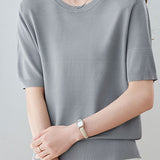 Elegant Commuter Tencel Lyocell Crew Neck Short Sleeve Knit Top