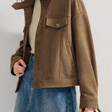 Stand Collar Short Jacket with Lining - 2 Colors Available