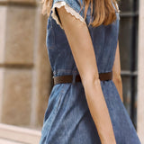 Vintage Stitched Denim Dress With Metal Buttons