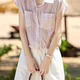 Elegant Commuter Thin Stripe Drawstring Blouse