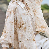 Casual Lapel Printed 3D Embroidered Lantern‑Sleeve Jacket