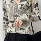 Vintage Shimmer Jacquard Letter V-Neck Cardigan