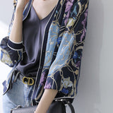 V-Neck Flower Print Short Sleeve Cardigan