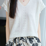 Fresh V-Neck Jacquard Ruffled Blouse