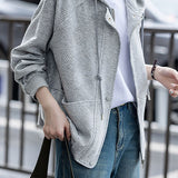 Casual Hooded Drawstring Twill Texture Long Sleeve Outerwear