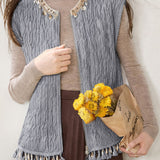 Exquisite Crew Neck Sleeveless Knit Vest With Beaded Tassel Details