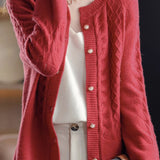 Gentle Commuter Crew Neck Cable Diamond Knit Cardigan