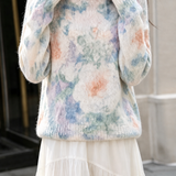 Casual Crew Neck Blurred Floral Long‑Sleeve Knit Top