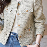 Chanel-Inspired No-Collar Sequin Decor Jacket with Lining