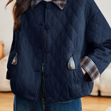 Casual Plaid Spliced Diamond‑Quilted Jacket