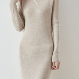 Elegant Commuter Lapel Midi‑Length Knit Dress