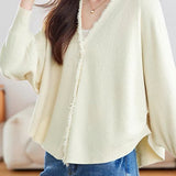 Casual Batwing Sleeve Fringed Knit Cardigan