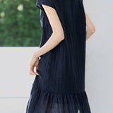 Exquisite Elegant Crew Neck Ribbon Short-Sleeve Dress