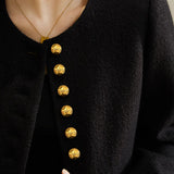 Exquisite Elegant Commuter Crew Neck Long Sleeve Coat With Black-Gold Buttons