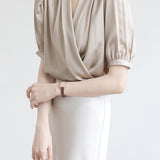 Surplice Neck Tuck-In Elegant Blouse - 4 Colors Available