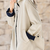 Casual Hooded Color Block Spliced Mid-Length Trench Coat