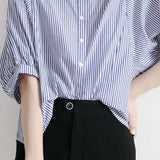 Band Collar Striped Puff Blouse - 2 Colors Available