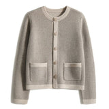 Round Neck Bi-Color Knit Cardigan - 2 Colors Available