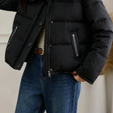 Gentle Elegant Lamb Fur Collar Zipper Long Sleeve Cotton Coat
