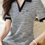 Skipper Collar Logo Embroidered Shift Dress