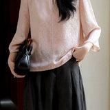Elegant Commuter Crew Neck Jacquard Eight-Point Sleeve Blouse