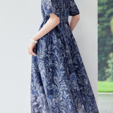 Exquisite Date‑Style Crew‑Neck Short‑Sleeve Dress With Botanical Print