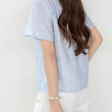 Exquisite Temperament Hollow Out V-Neck Split Short Sleeve Blouse