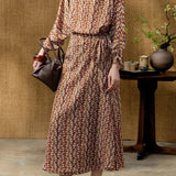Vacation Vintage Abstract Print Tie‑Waist Dress
