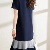 Round Neck Houndstooth Docking Flare Dress