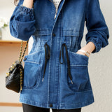 Stand Collar Zip-Up Denim Jacket