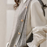 Two-piece set, knitted vest with round button decoration + shirt with frilled collar and frilled cuffs
