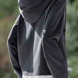 Casual Color-Block Printed Spliced Fake Two-Piece Hooded Drawstring Sweatshirt