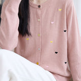 Exquisite Commuter Crew Neck Color Button Embroidered Long-Sleeve Knit Cardigan