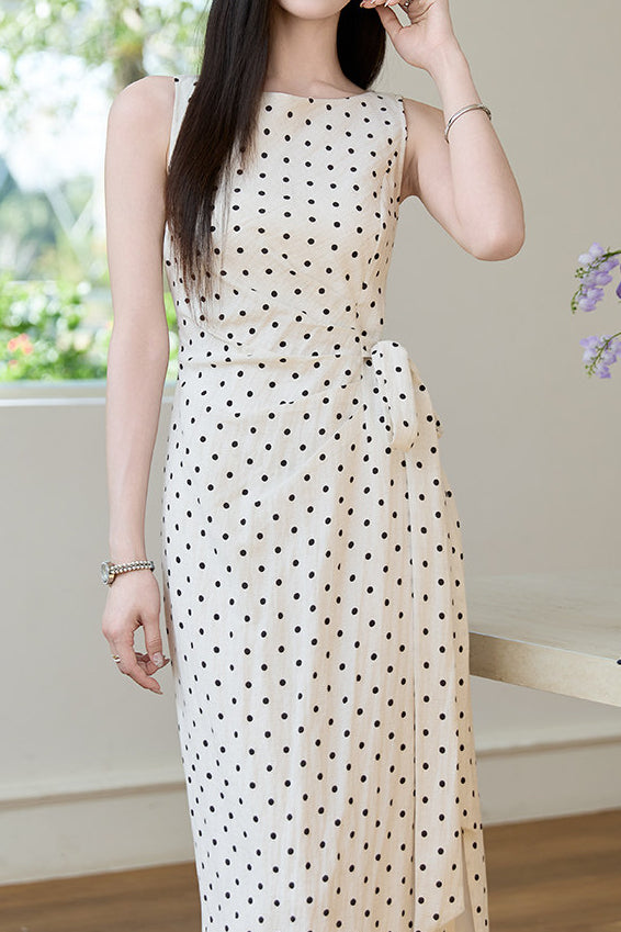 Casual Cotton Linen Polka Dot Dress - liwisi