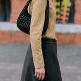 Elegant Commuter Leaf Jacquard Lapel Long-Sleeve Knit Blouse